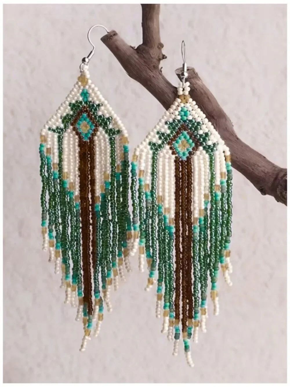 NWT Bohemian Ethnic Glass Seed Bead Tassel Earring Handwoven